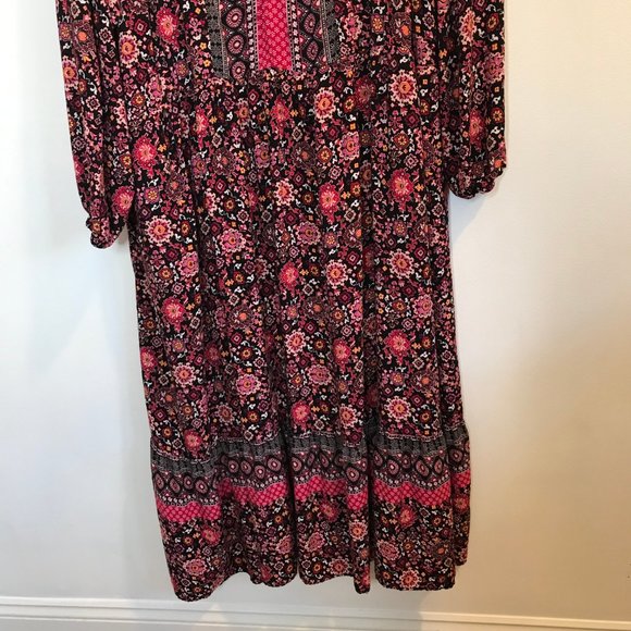 Lane Bryant Plus 26 / 3X Black Pink Boho Floral Maxi Dress Balloon Sleeves - Picture 3 of 10